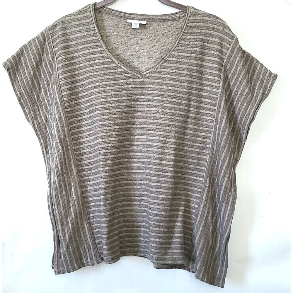 J.Jill Pure Jill V Neck Dolman Slv Pullover Top Petite Sz S Poncho Striped Brown